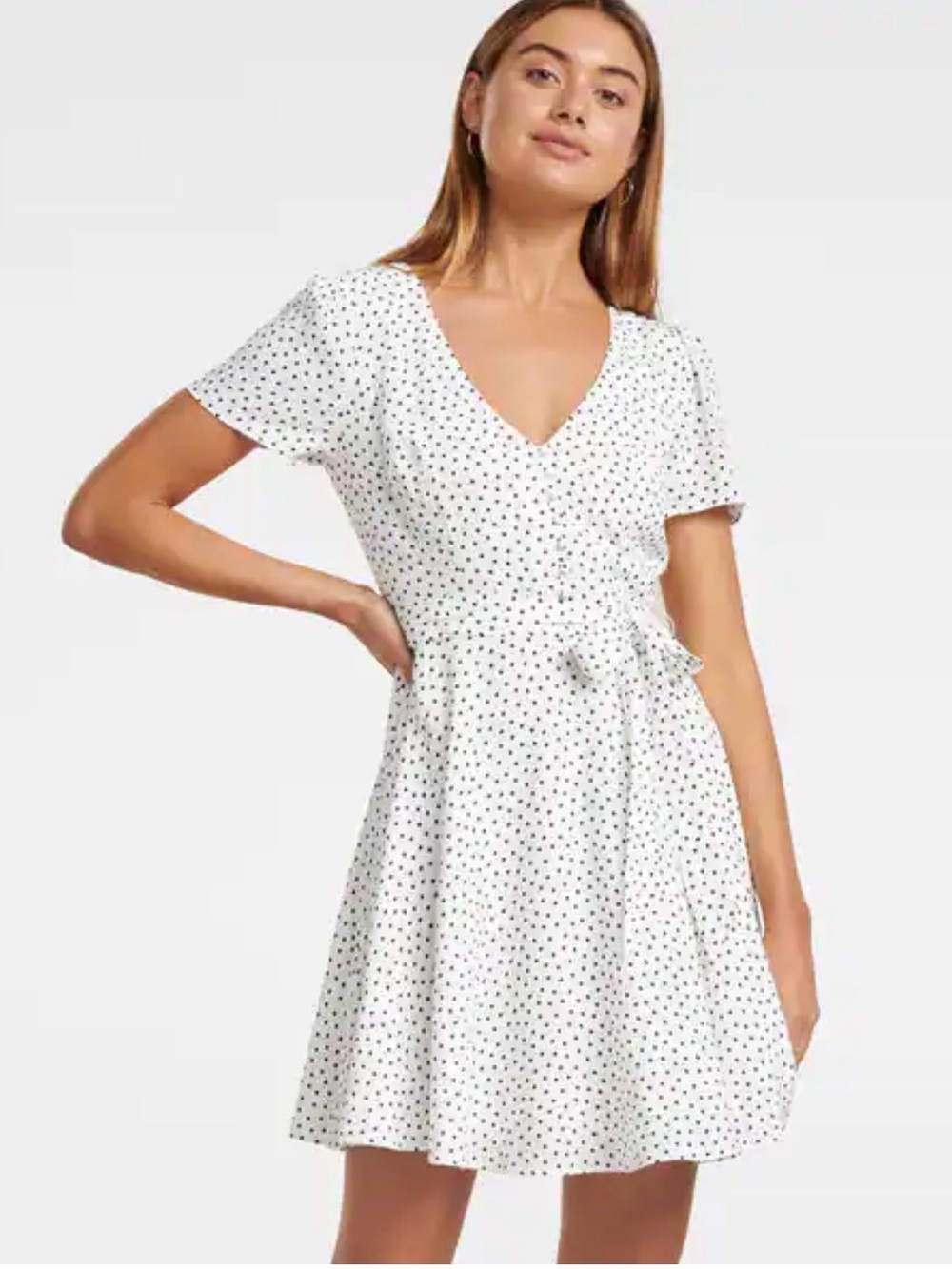 Ever New White Dress with Black Polka Dots